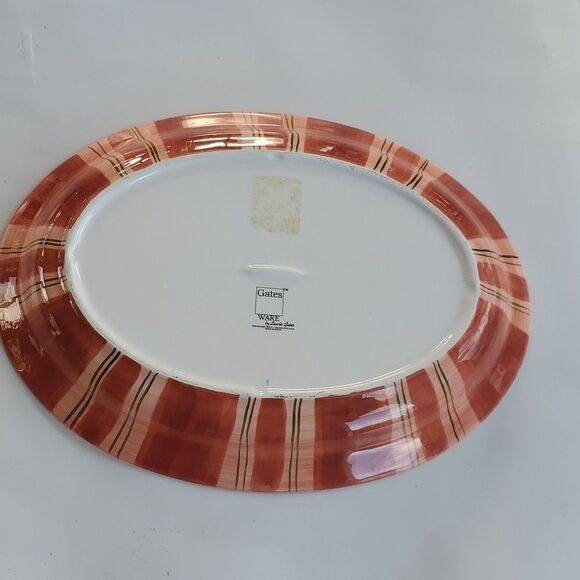 GATES WARE TROPICAL PALM TREE OVAL SERVING PLATTER GREEN BEIGE CORAL CERAMIC - Picture 3 of 9